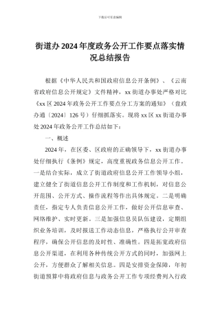 街道办2024年度政务公开工作要点落实情况总结报告