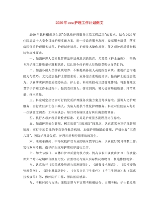 2020年ccu护理工作计划例文 