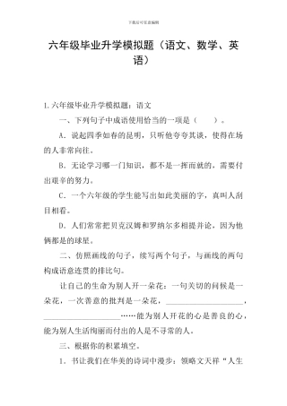 六年级毕业升学模拟题