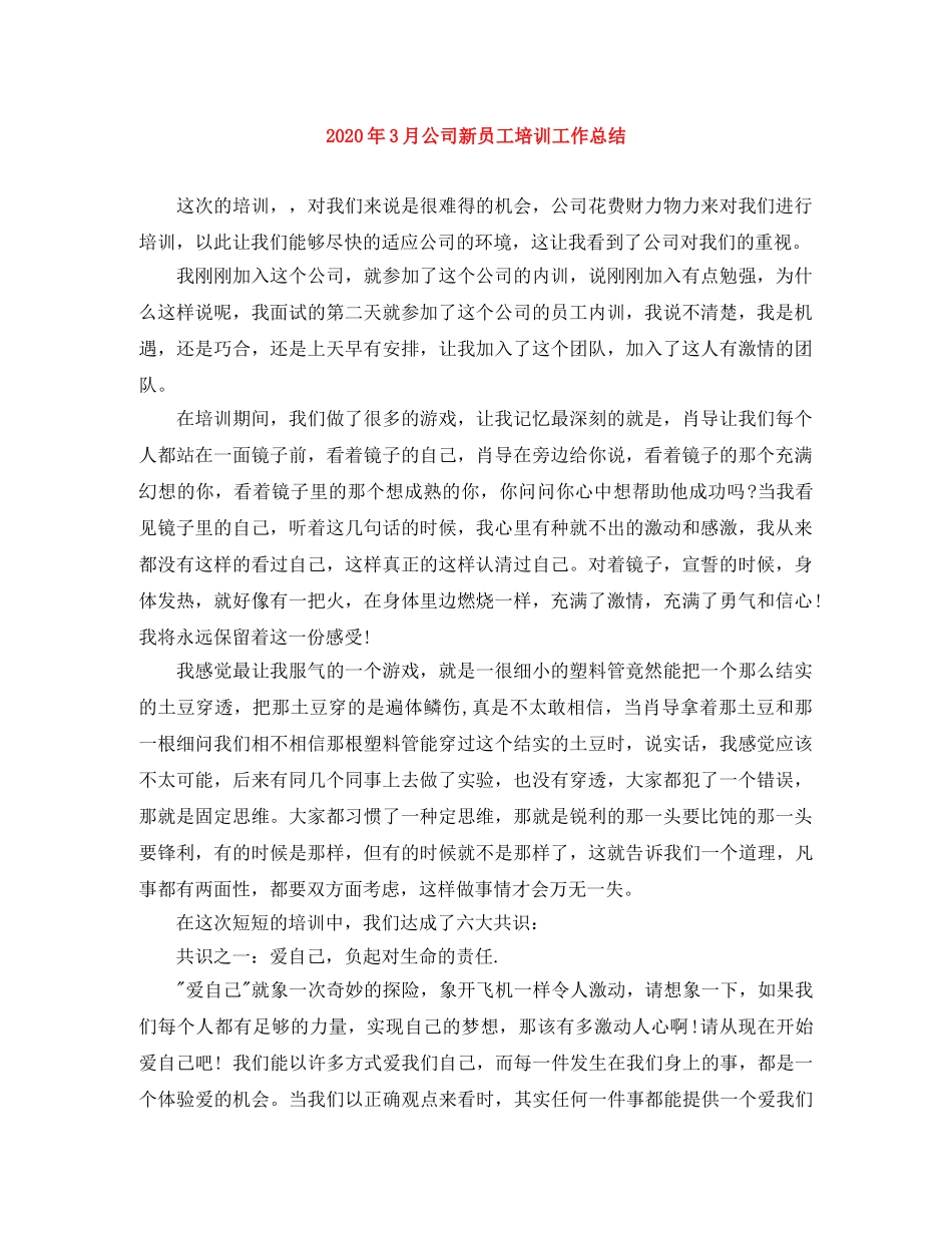 2020年3月公司新员工培训工作总结 _第1页