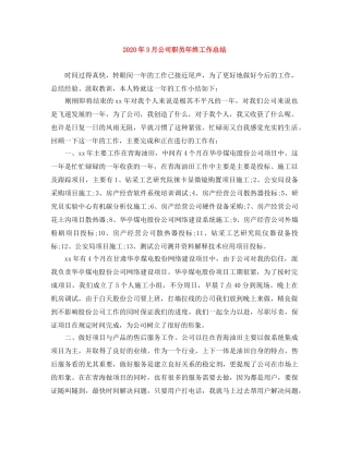 2020年3月公司职员年终工作总结 