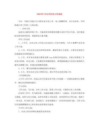 2020年3月公司文化工作总结 