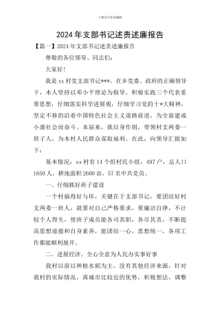 2024年支部书记述责述廉报告