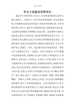 护士小组鉴定优秀范文