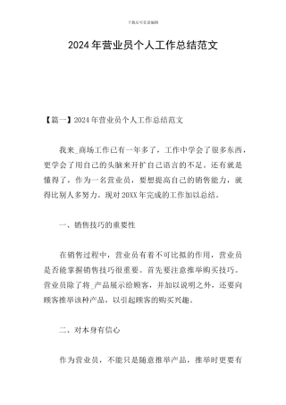 2024年营业员个人工作总结范文