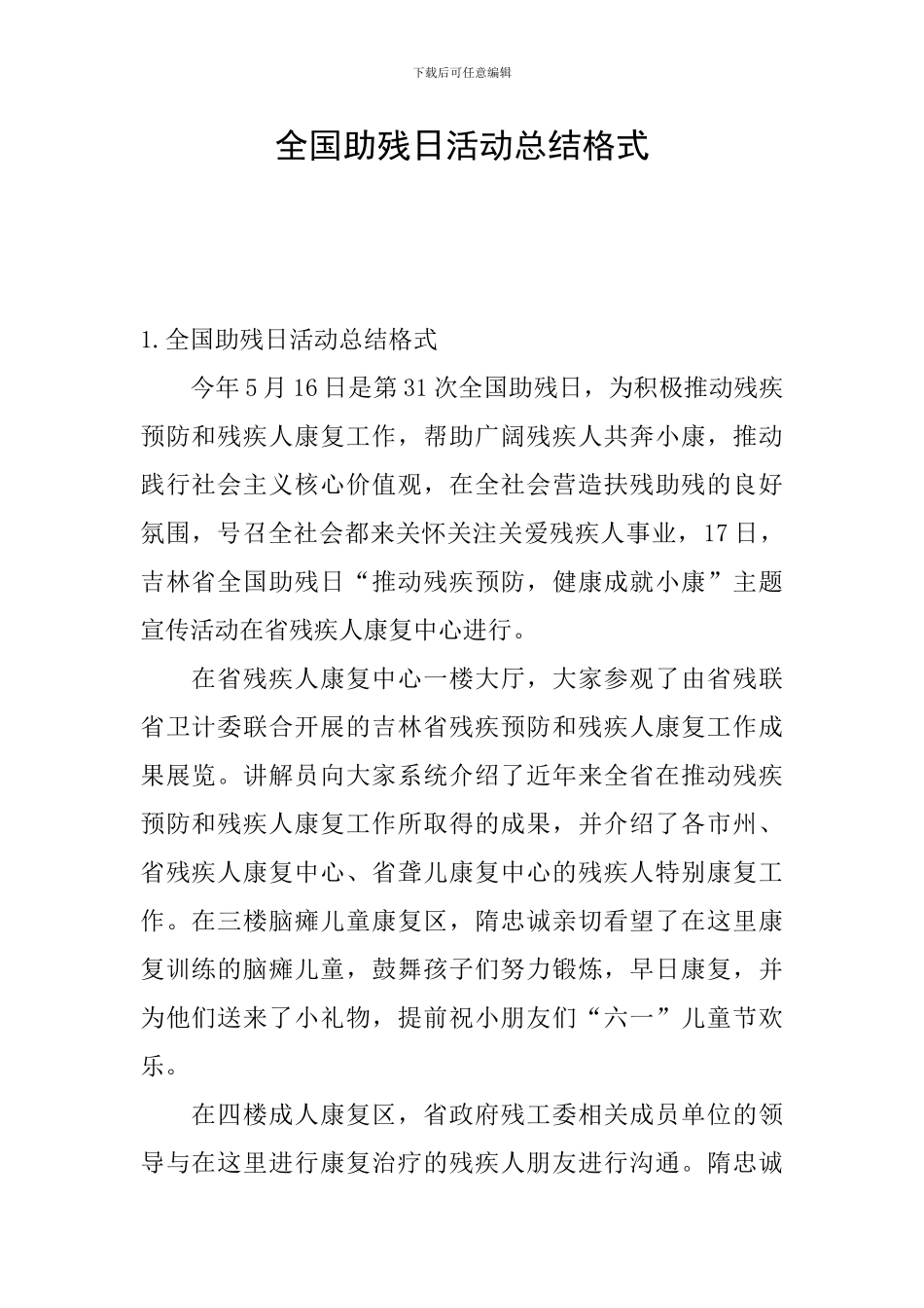 全国助残日活动总结格式_第1页