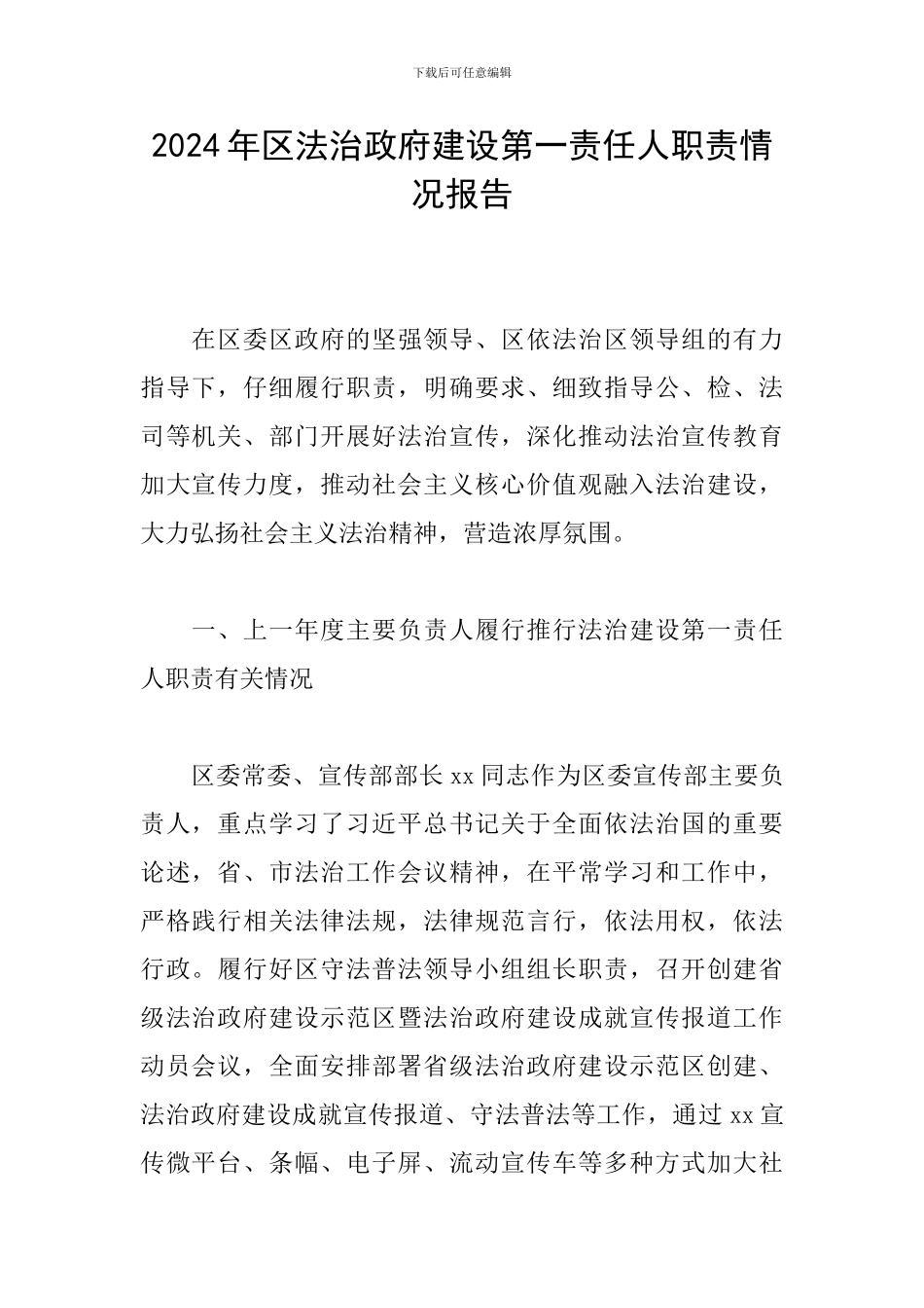 2024年区法治政府建设第一责任人职责情况报告_第1页