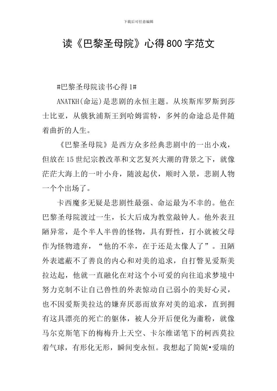 读《巴黎圣母院》心得800字范文_第1页