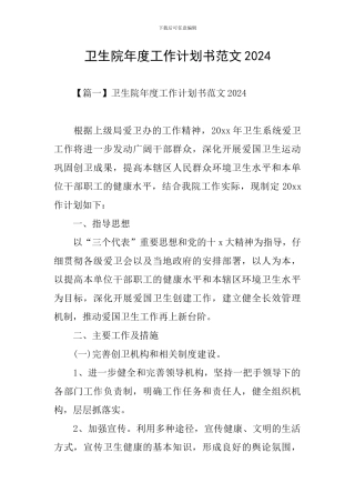 卫生院年度工作计划书范文2024