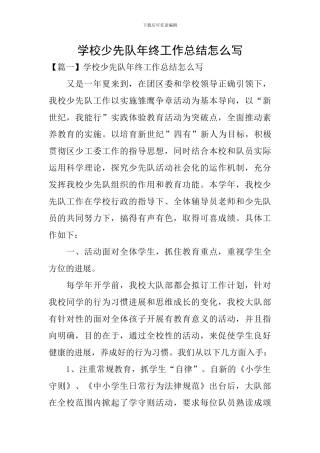 学校少先队年终工作总结怎么写