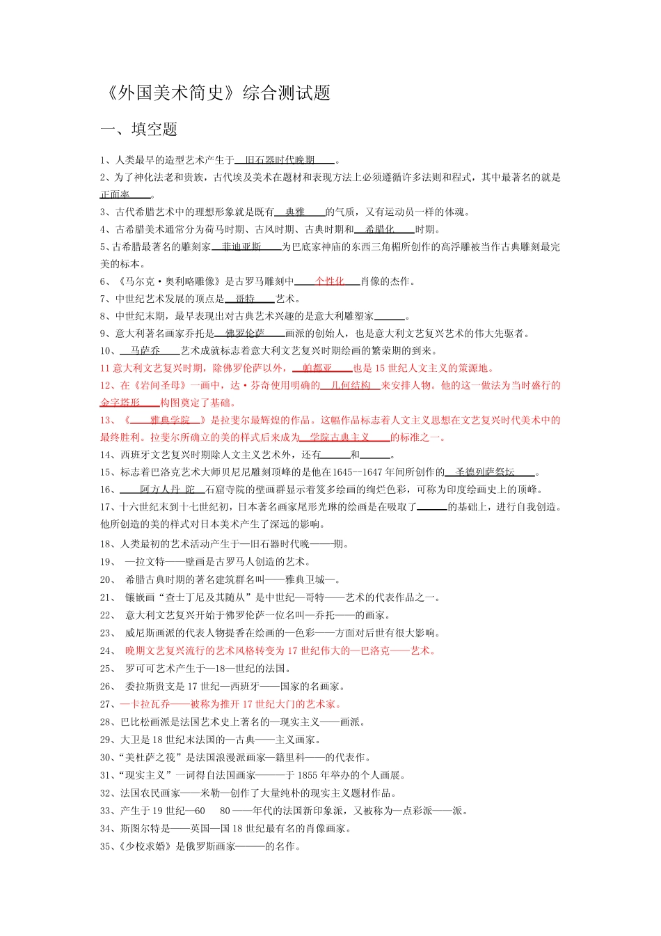 外国美术史试题合集含部分答案 _第1页