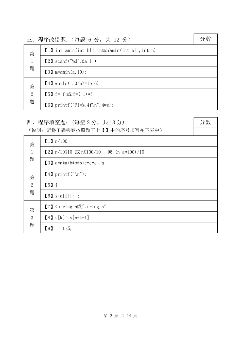 2009级C语言程序设计试卷_A卷(带答案2010.5) _第2页