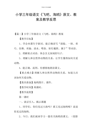 小学三年级语文《飞吧-海鸥》原文、教案及教学反思