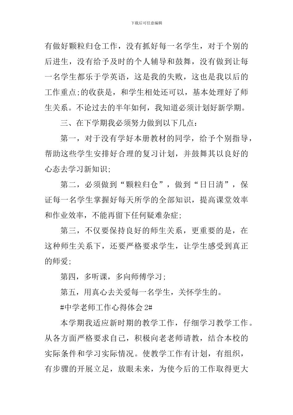 中学教师工作心得体会精简_第2页