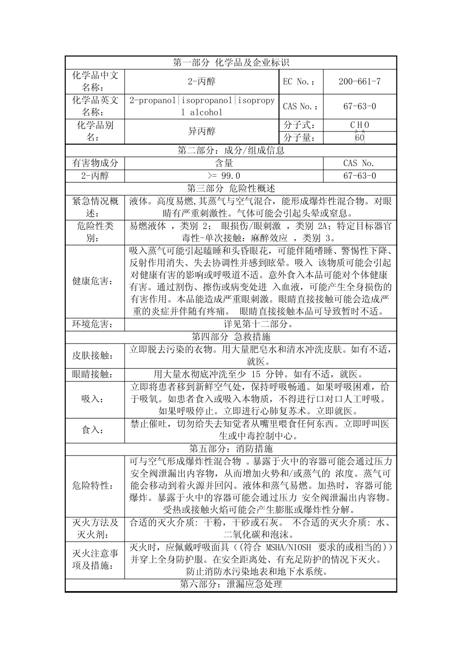 异丙醇安全技术说明书msds _第1页