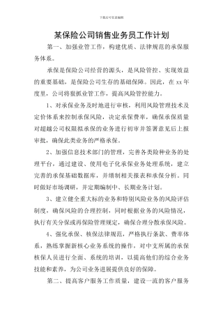 某保险公司销售业务员工作计划