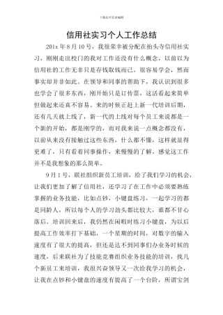 信用社实习个人工作总结