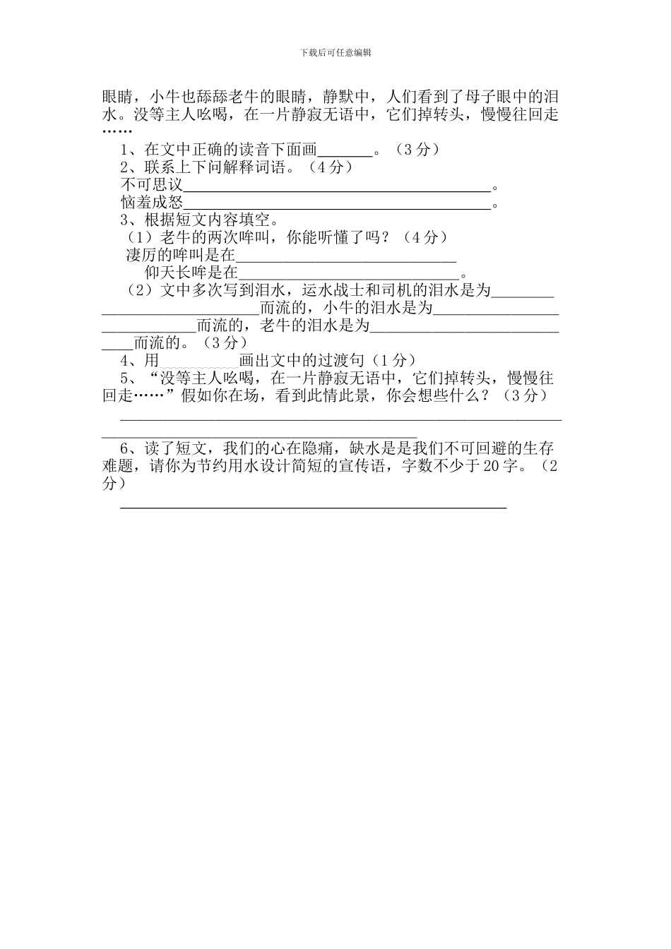 人教版六年级语文阅读理解作文练习题_第2页