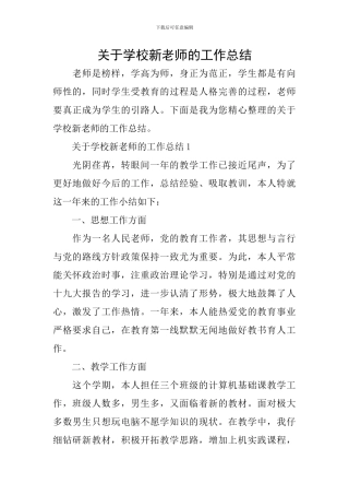 关于学校新教师的工作总结