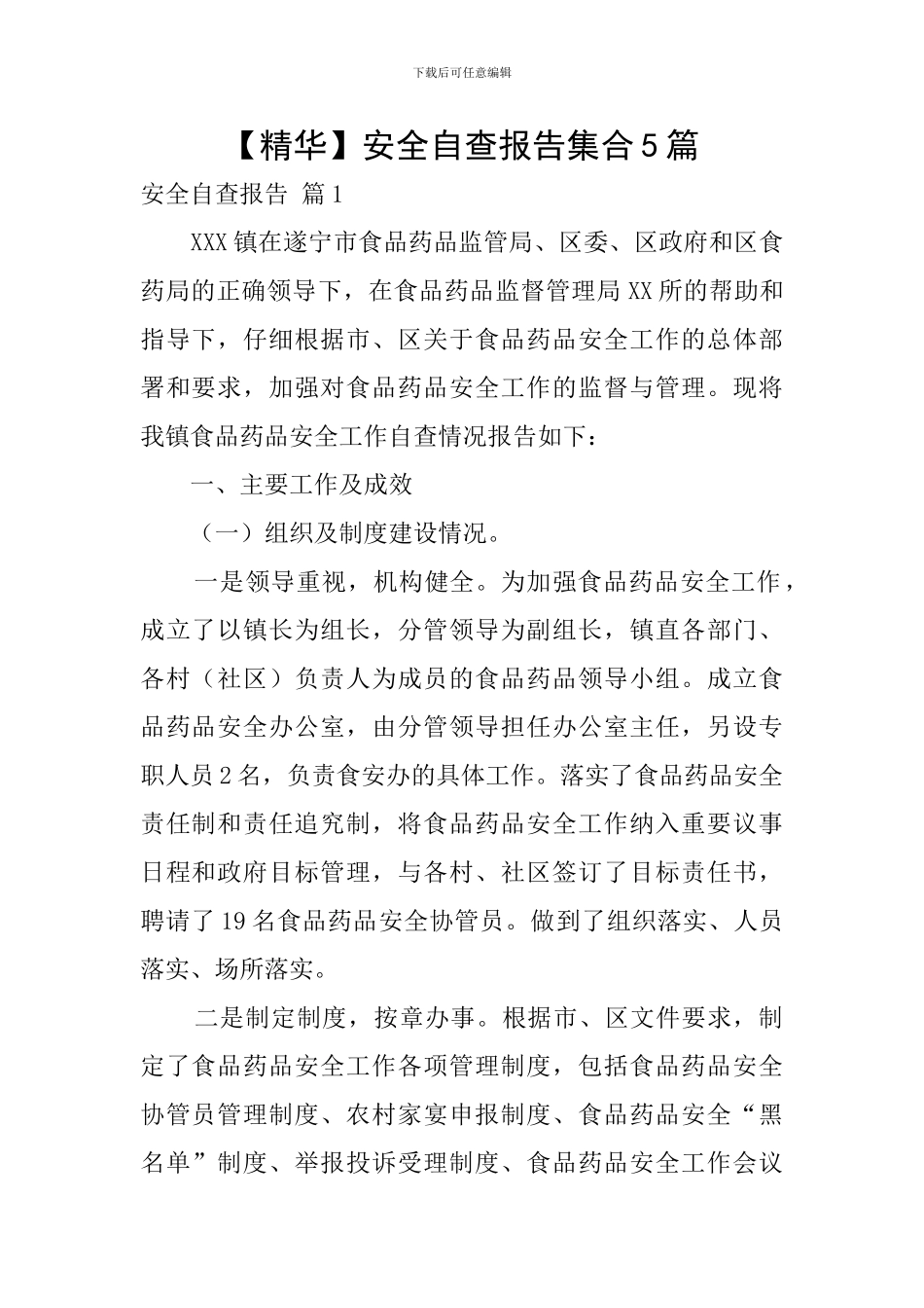 【精华】安全自查报告集合5篇_第1页