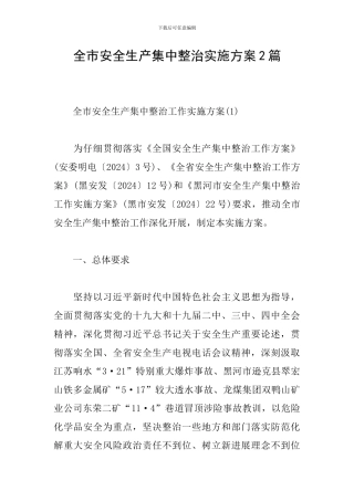 全市安全生产集中整治实施方案2篇