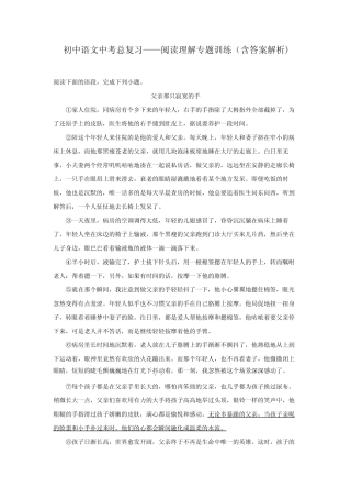 初中语文中考总复习阅读理解专题训练《父亲那只寂寞的手》(含答案解析