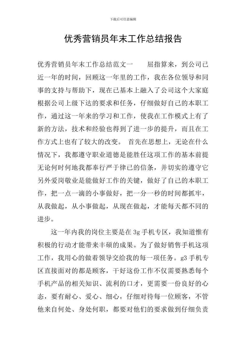 优秀营销员年末工作总结报告_第1页