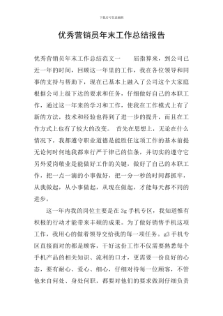 优秀营销员年末工作总结报告