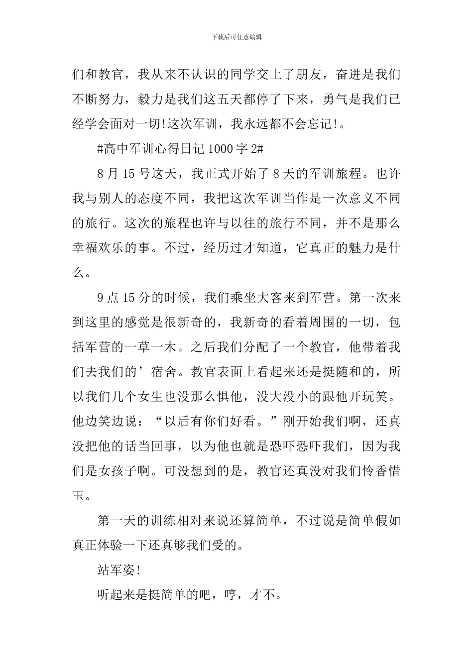 高中军训心得日记1000字_第3页