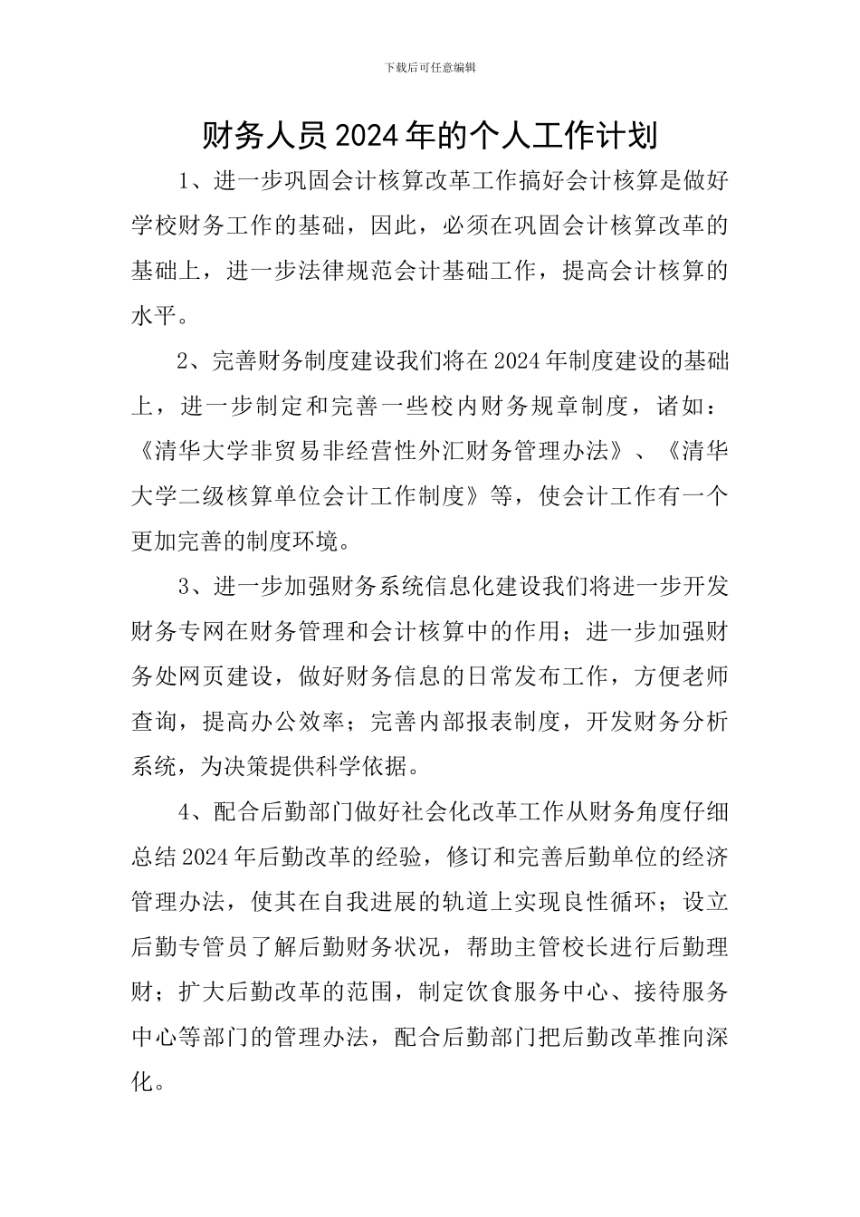 财务人员2024年的个人工作计划_第1页