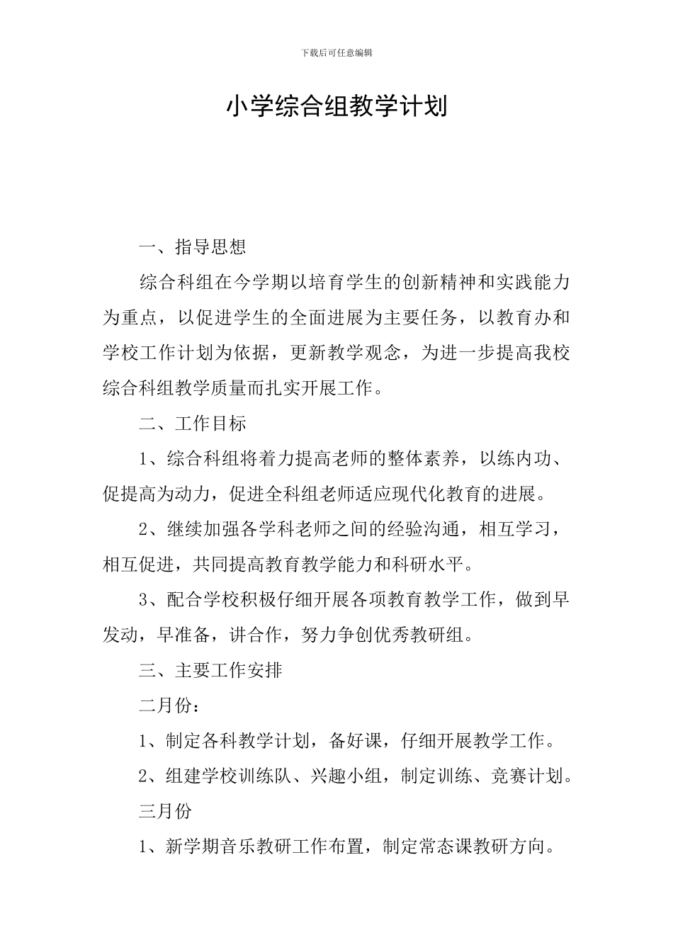 小学综合组教学计划_第1页
