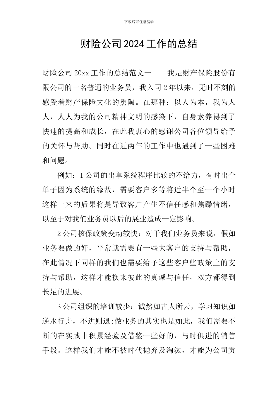 财险公司2024工作的总结_第1页