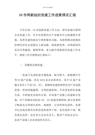 XX市两新组织党建工作进展情况汇报