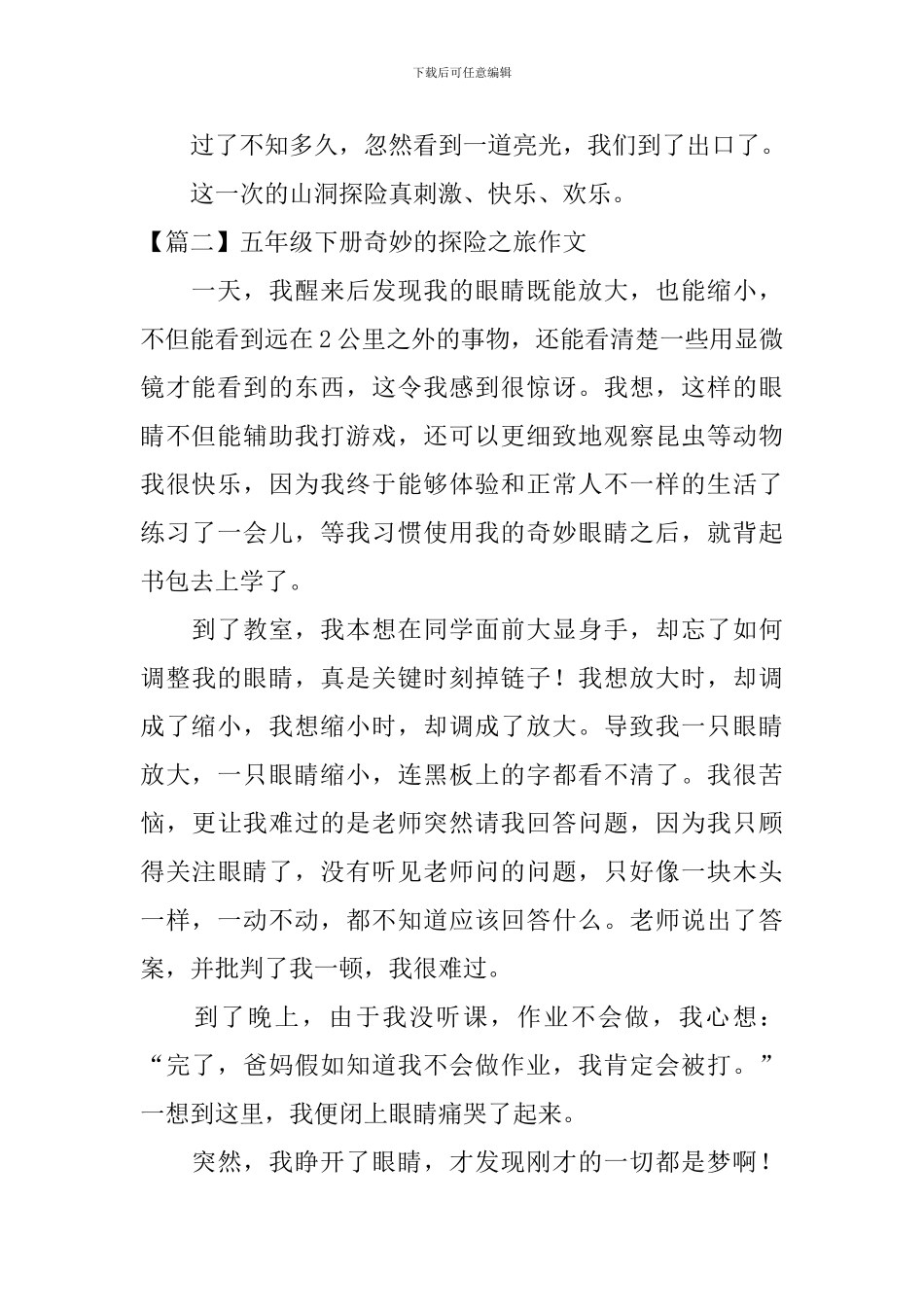 五年级下册神奇的探险之旅作文_第2页