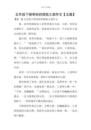 五年级下册神奇的探险之旅作文