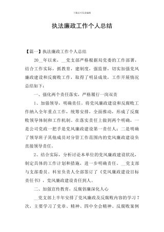 执法廉政工作个人总结