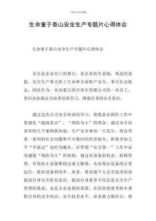生命重于泰山安全生产专题片心得体会