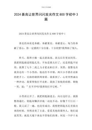 2024善良让世界闪闪发光作文800字初中3篇