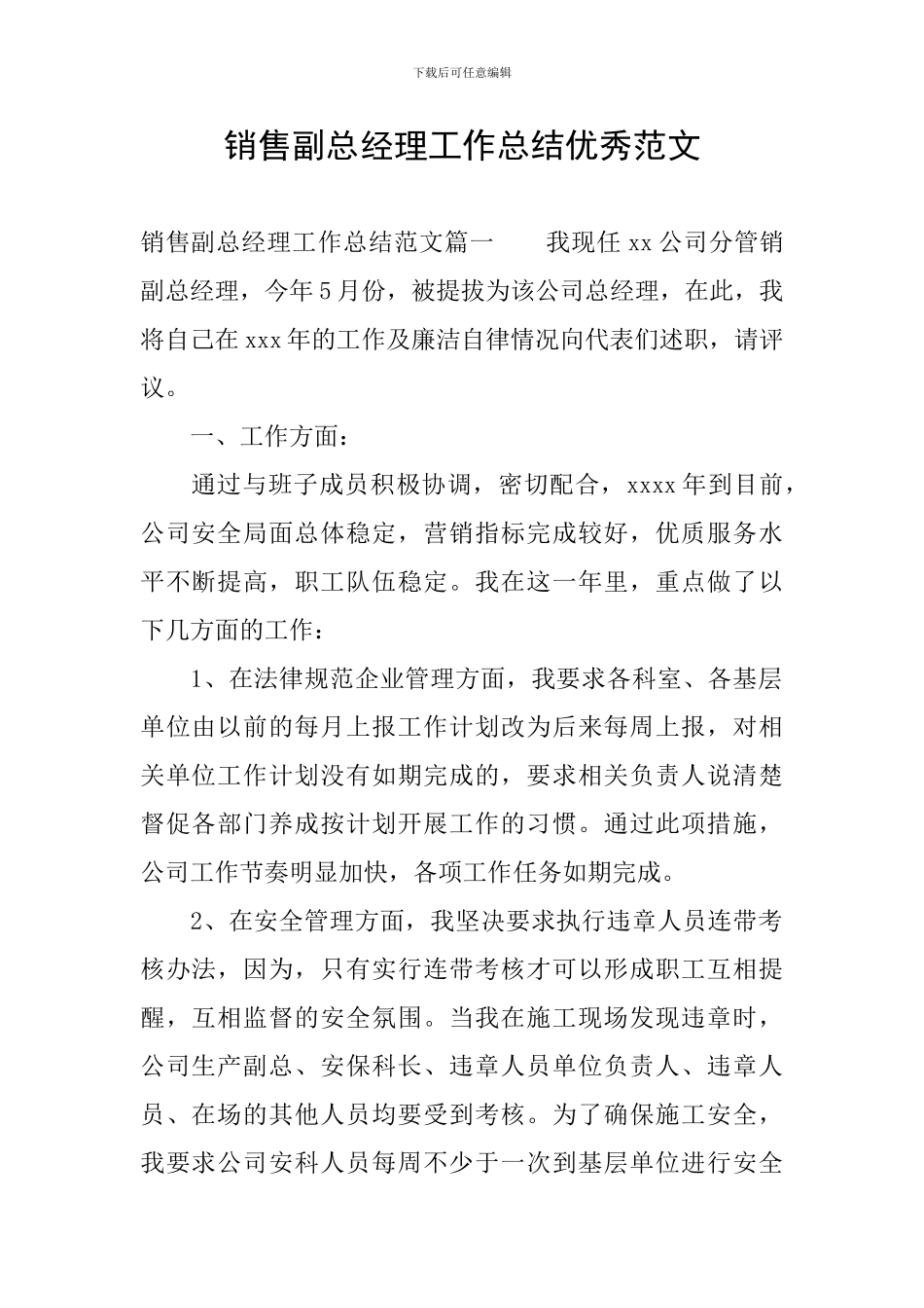 销售副总经理工作总结优秀范文_第1页