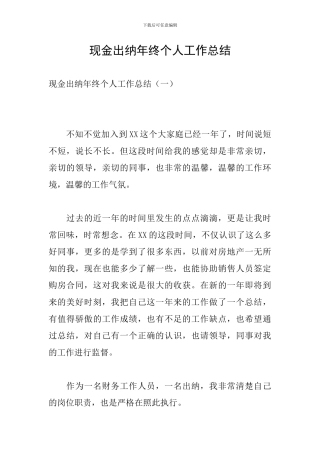 现金出纳年终个人工作总结