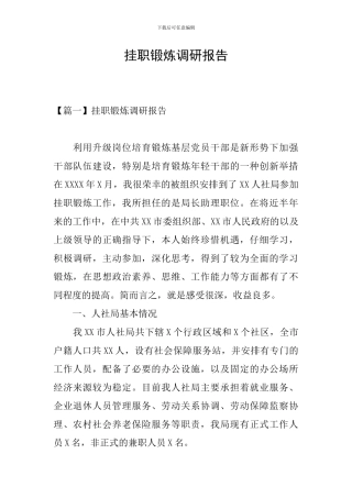 挂职锻炼调研报告