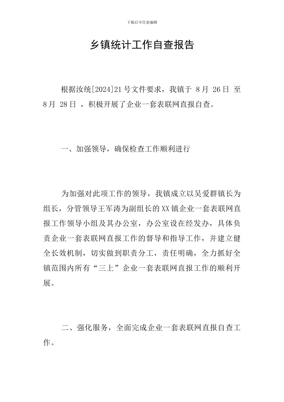 乡镇统计工作自查报告_第1页