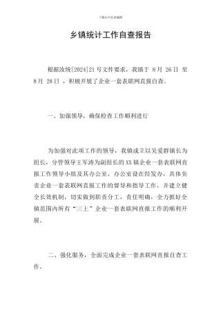 乡镇统计工作自查报告