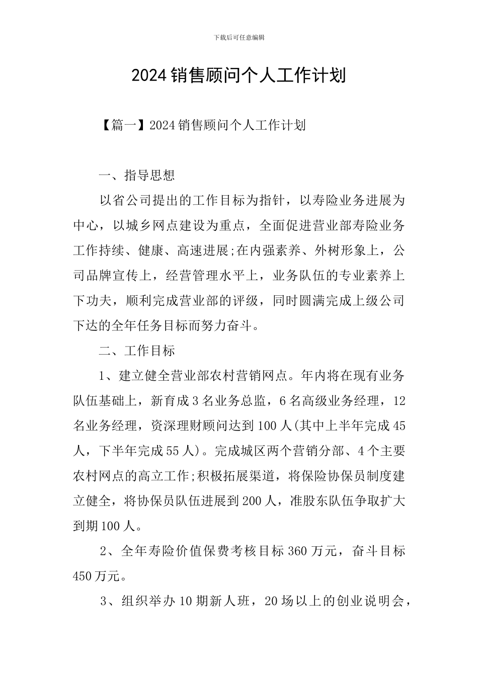 2024销售顾问个人工作计划_第1页