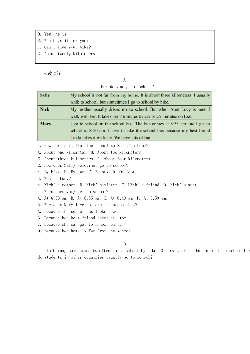 do you get to school单元质量检测试卷(含答案) _第2页