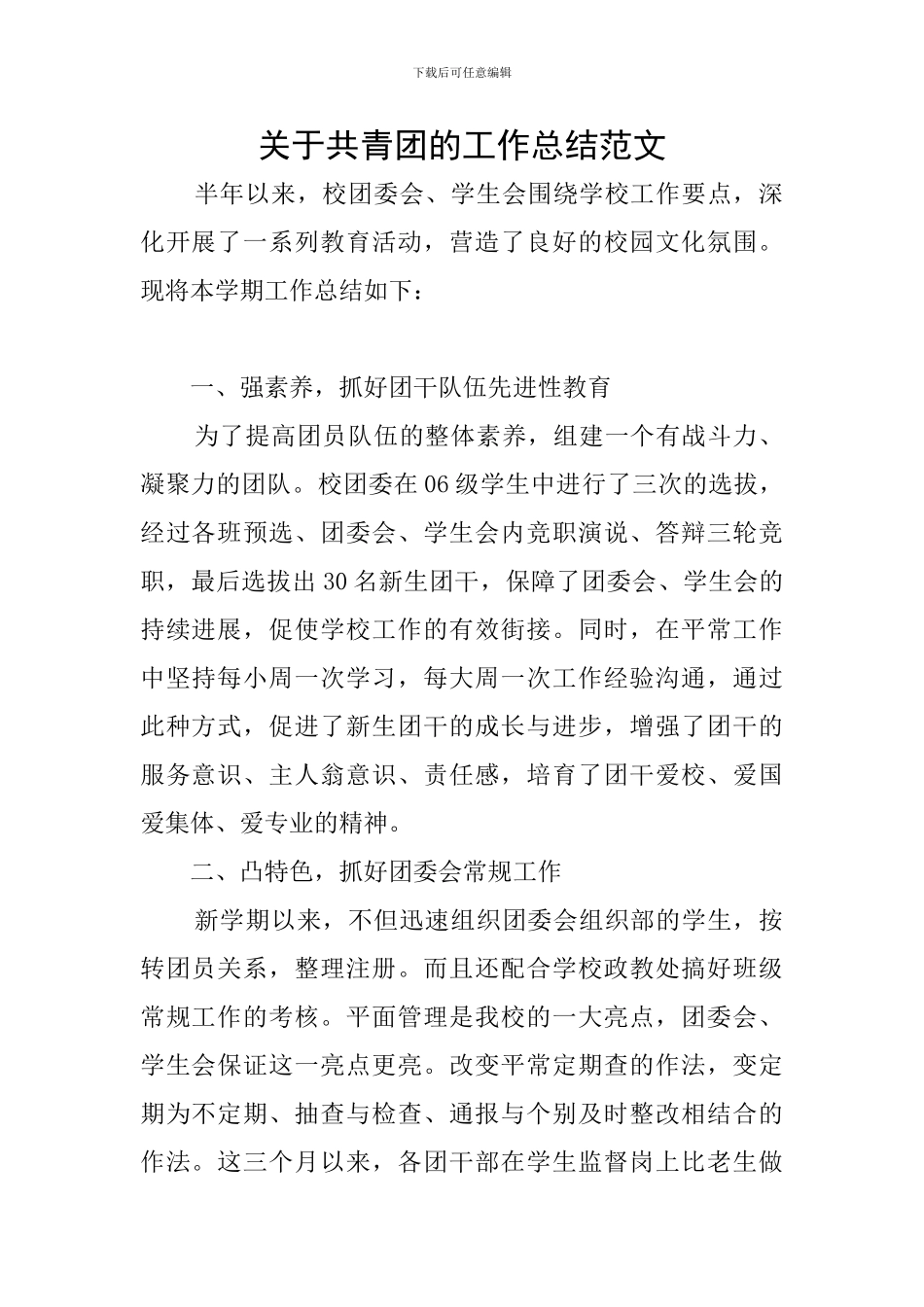 关于共青团的工作总结范文_第1页