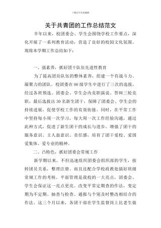 关于共青团的工作总结范文