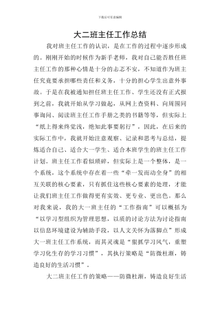大二班主任工作总结