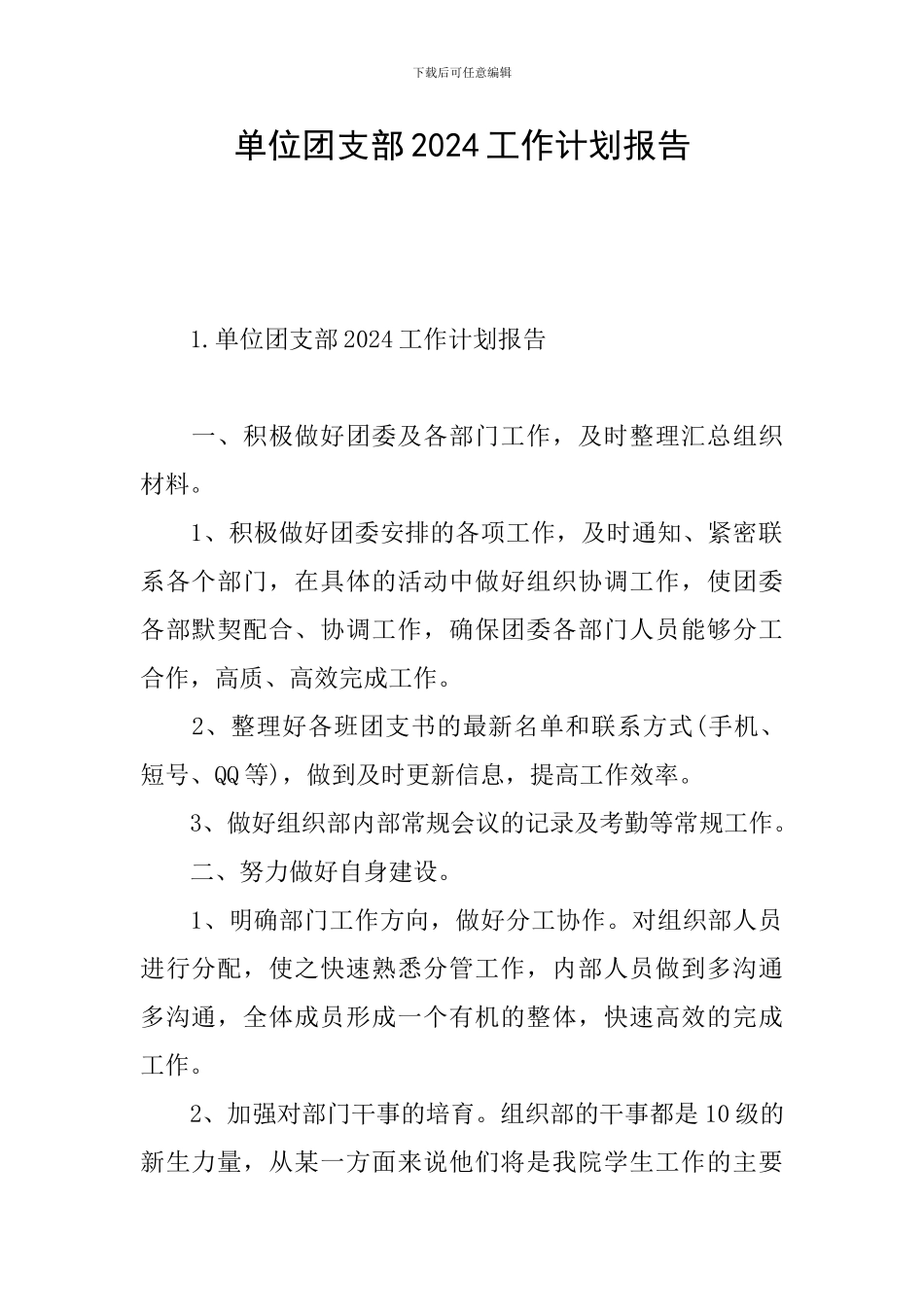 单位团支部2024工作计划报告_第1页