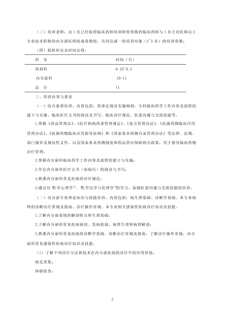 临床药师培训大纲——内分泌专科培训大纲 _第2页